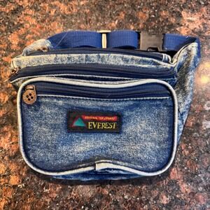 Vintage Everest Blue Denim‎ RETRO 80s Fanny Pack Waist Bag 3 pocket Adjustable